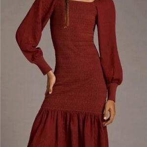 Anthropologie Deep Red Long Sleeve Dress
